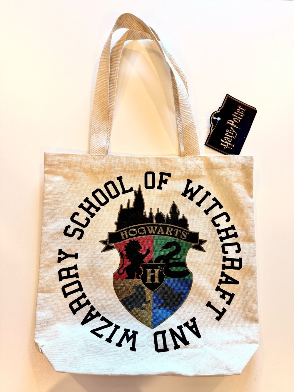 Hogwarts Crest Canvas Tote Bag in Cream